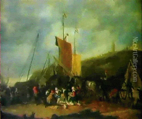 Fischmarkt Am Strand Von Scheveningen Oil Painting - Hendrick De Meijer
