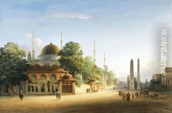 The Hippodrome, Constantinople Oil Painting - Johann Martin Bernatz