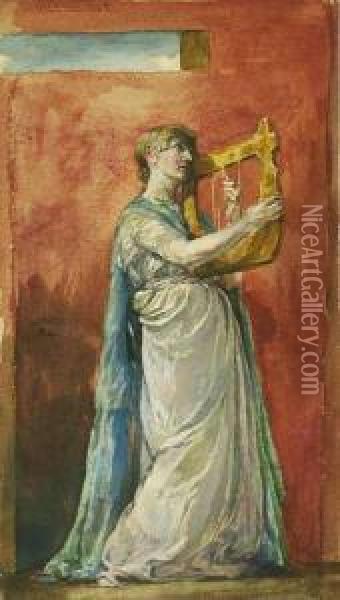 ''the Harpist'' (after An Antique Statue) Oil Painting - John La Farge