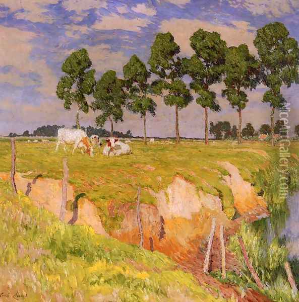 La Berge Rangee (Juillet) (The Receding Bank, July) Oil Painting - Emile Claus
