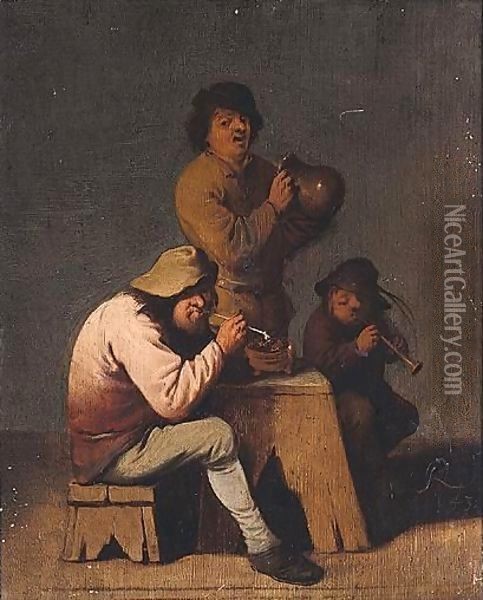 Interior With Boors Smoking, Drinking And Playing Music Oil Painting - Pieter Jansz. Quast