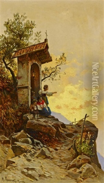 Kinder Am Bildstock Oil Painting - Hermann David Salomon Corrodi