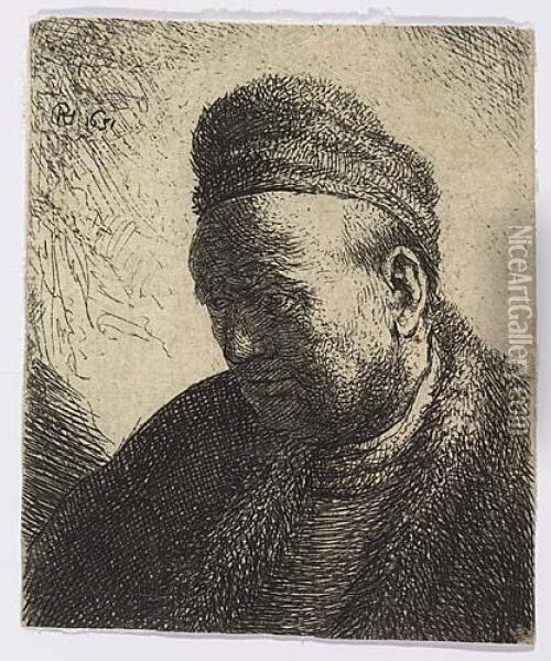 Beardless Man In A Fur Cloak And Cap: Bust<</b> Oil Painting - Rembrandt Van Rijn