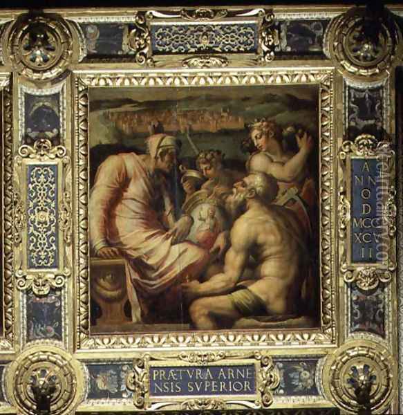 Allegory of the village of San Giovanni Valdarno from the ceiling of the Salone dei Cinquecento, 1565 Oil Painting - Giorgio Vasari