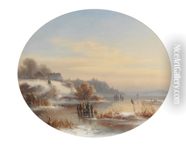 Winter Landscape With Ice-skaters Oil Painting - Anton Doll