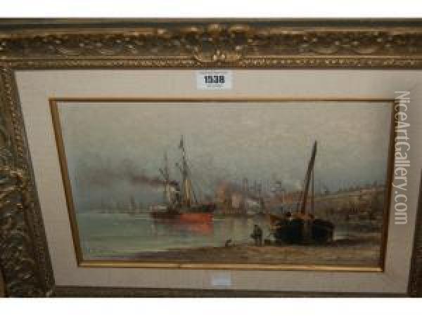Scene With Steam And Sailing Vessels Oil Painting - Louis Timmermans