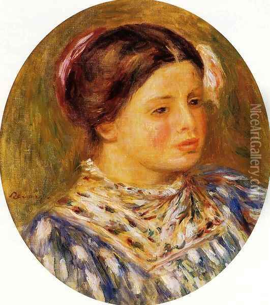 Young Girl in Blue 1912 Oil Painting - Pierre Auguste Renoir