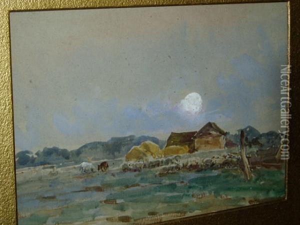 Moonlit Farmyard Oil Painting - Claude Hayes
