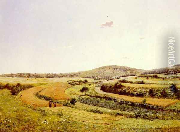 Harvesters In An Extensive Landscape Oil Painting - Jean Ferdinand Monchablon