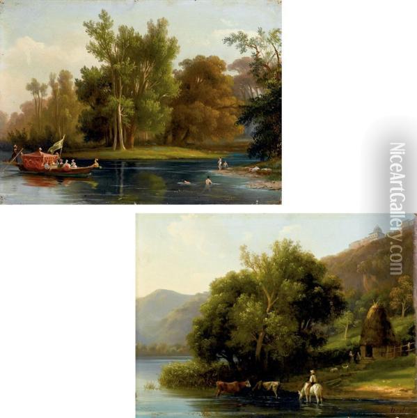 Paesaggio Fluviale; E Paesaggio Boscoso Oil Painting - D'Azeglio Massimo