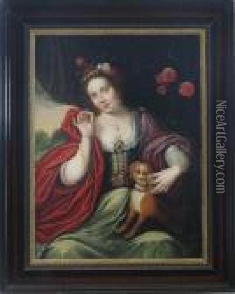 Portrait Of A Lady As Flora Oil Painting - Abraham Bloemaert