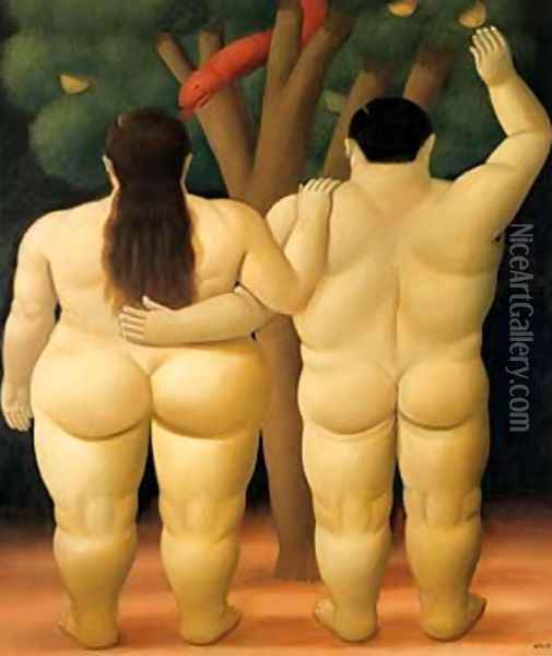 Adam and Eve Oil Painting - Fernando Botero