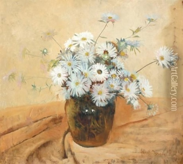 Daisies In A Glass Vase Oil Painting - Frans David Oerder