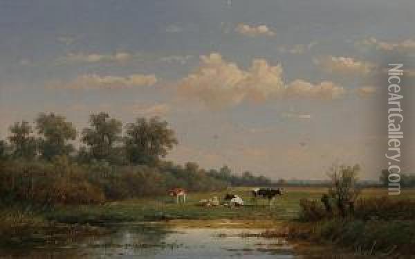 A Dutch Pasturage With Cattle Oil Painting - Anthonie Jacobus Van Wyngaerts