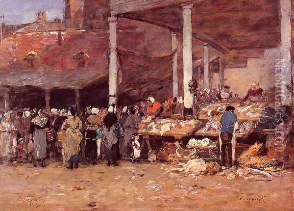 Brussels - the Old Fish Market Oil Painting - Eugene Boudin