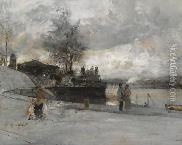 Quai Au Bord De La Seine, Paris Oil Painting - Luigi Loir
