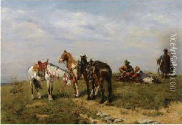Resting Cossaks Oil Painting - Bodhan Von Kleczynski