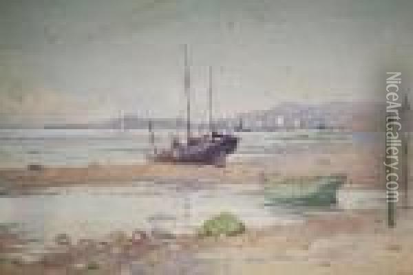 Sailing Boats On The Shore, North Wales Oil Painting - Ralph William Bardill