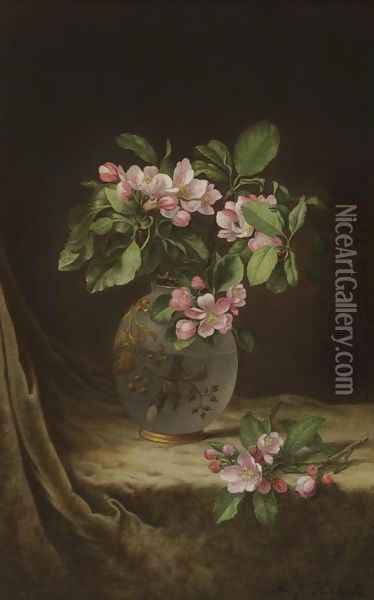 Apple Blossoms in an Opalescent Vase Oil Painting - Martin Johnson Heade