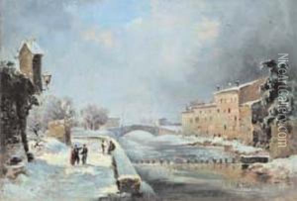 Inverno Sul Naviglio Oil Painting - Angelo Trezzini