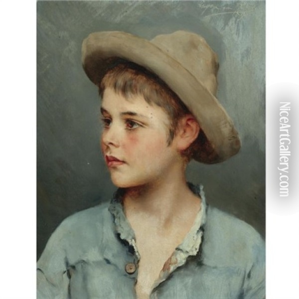 His New Hat Oil Painting - Eugen von Blaas