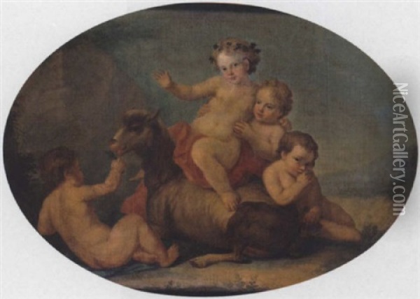 Landscape With Putti Playing With A Goat Oil Painting - Angelika Kauffmann