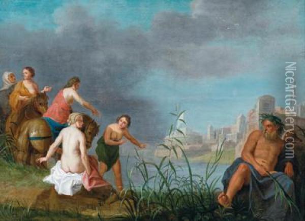Paesaggio Fluviale Con Ninfa Al Bagno E Una Divinitafluviale Oil Painting - Cornelis Van Poelenburch