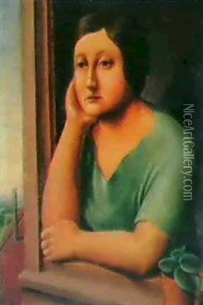 Frau Am Fenster (maria Uhden) Oil Painting - Georg Schrimpf