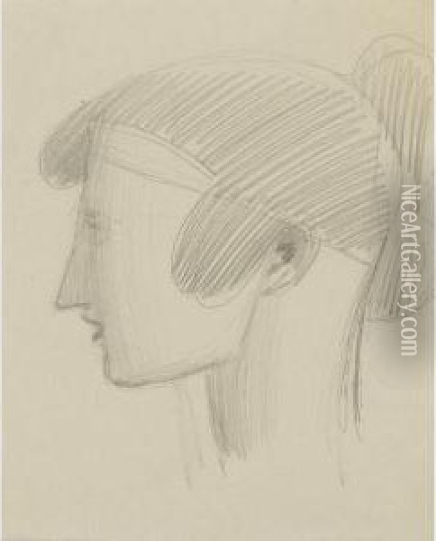 Head Of A Woman In Profile Oil Painting - Elie Nadelman