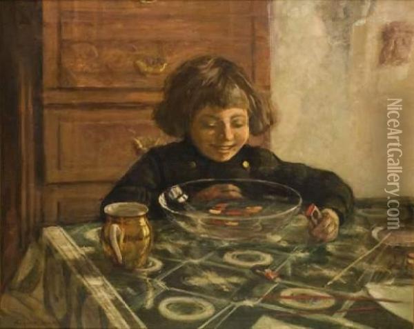 Enfant Assis A Une Table Oil Painting - Nikolai Petrovich Bogdanov-Belsky