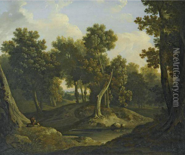 Wooded Landscape With Figures By A Path Oil Painting - James Arthur O'Connor