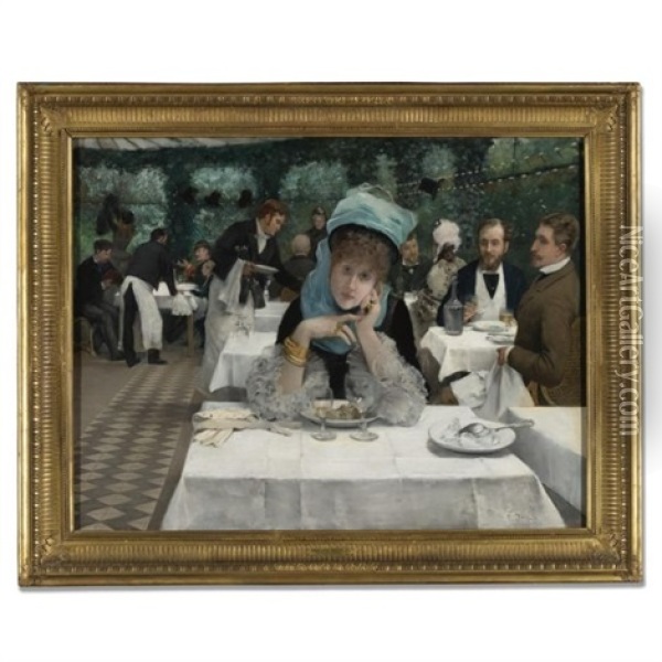 Au Restaurant Le Doyen Oil Painting - Ernest-Ange Duez