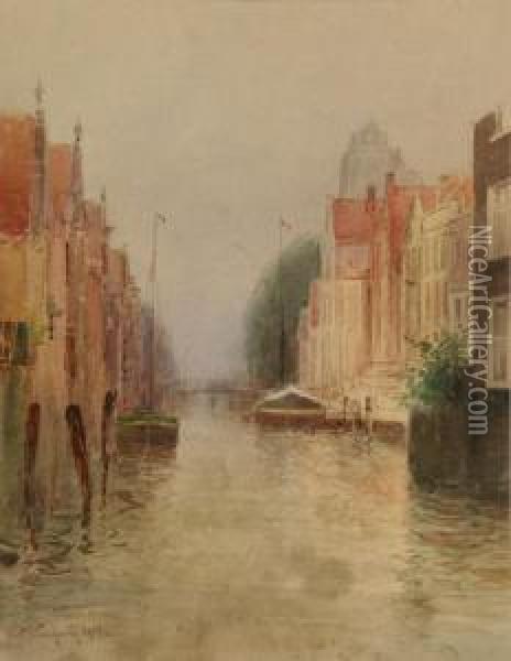 A Venetian Canal Scene Oil Painting - Hartwell Leon Woodcock