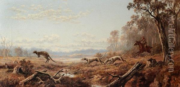 Out Of Cover: A Kangaroo Hunt Oil Painting - James Alfred Turner