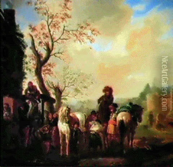 Marechal Ferrand, Chevaux Et Personnage Dans Un Paysage Oil Painting - Carel van Falens