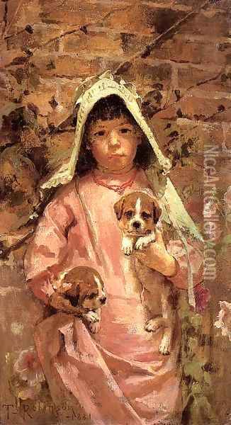 Girl with Puppies 1881 Oil Painting - Sanford Robinson Gifford
