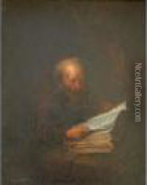 A Hermit Monk Reading A Book, Possibly St. Jerome Oil Painting - Gerrit Dou