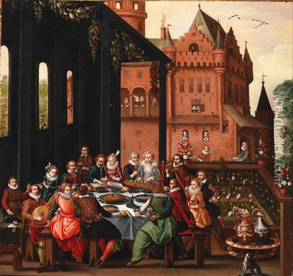 A Convivial Company At Table Oil Painting - Louis de Caullery