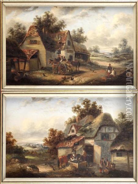 A Pair Of Rural Scenes With Rustics Oil Painting - Masters Edward