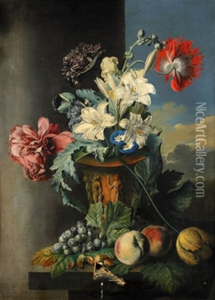 Stilleben Med Blommor Och Frukter Oil Painting - John Cart Burgess
