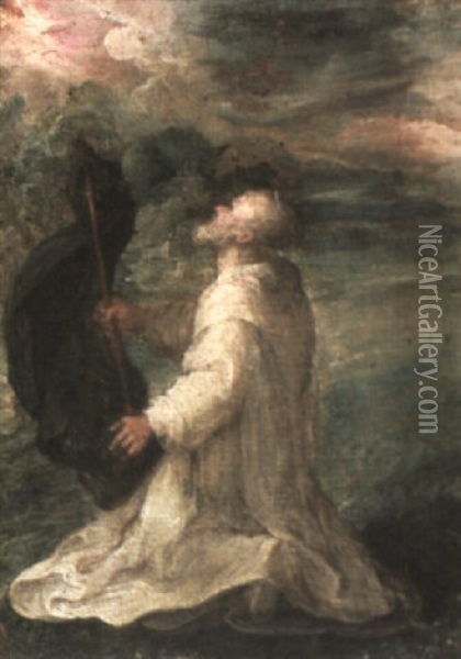 A Kneeling Saint Using His Black Cape As A Sail Oil Painting - Antonio Maria Viani