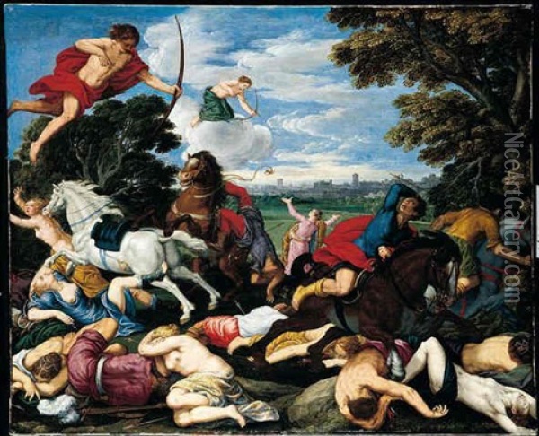 The Death Of Niobe's Children Oil Painting - Johann (Hans) Konig