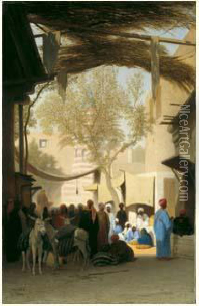L'entree Du Souk Au Caire Oil Painting - Ch. Theodore, Bey Frere