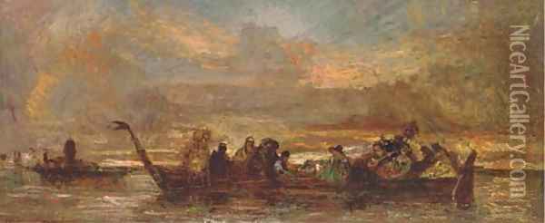 An elegant party on the Venetian Lagoon Oil Painting - Adolphe Joseph Thomas Monticelli