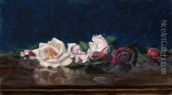 A Still Life Of Pink And Red Roses Oil Painting - Stuart James Park