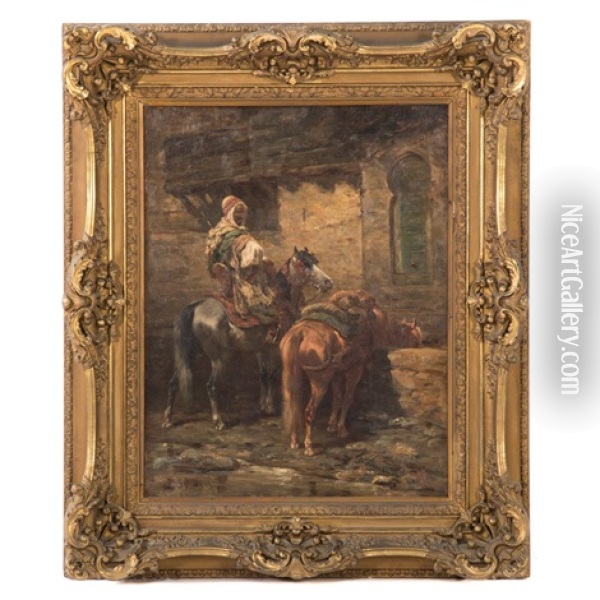 Arab Watering Horses Oil Painting - Adolf Schreyer