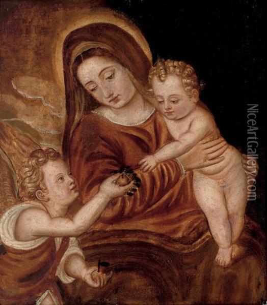 Virgin And Child With The Infant John The Baptist Oil Painting - Jacopo Robusti, II Tintoretto