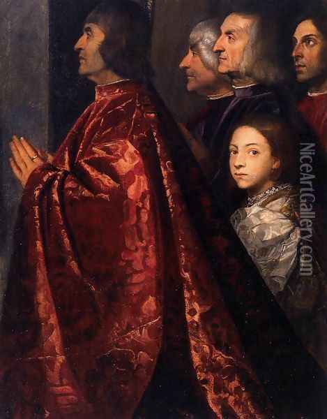 Madonna with Saints and Members of the Pesaro Family (detail 2) Oil Painting - Tiziano Vecellio (Titian)