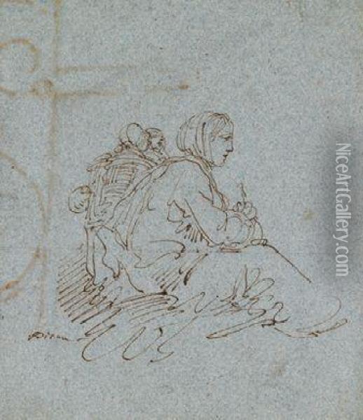 Sitzende Frau Mit Zwei Kindern Oil Painting - Giuseppe Bernardino Bison