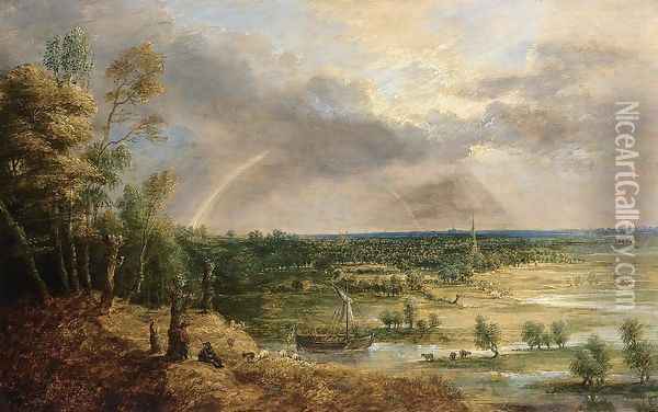 Panoramic River Landscape Oil Painting - Lucas Van Uden